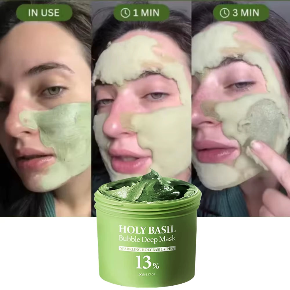 Korean Carbonic Acid Holy Basil Bubble Facial Mask Exfoliating Deep Cleansing Remove Blackhead Shrink Pore Oil Control Skin Care