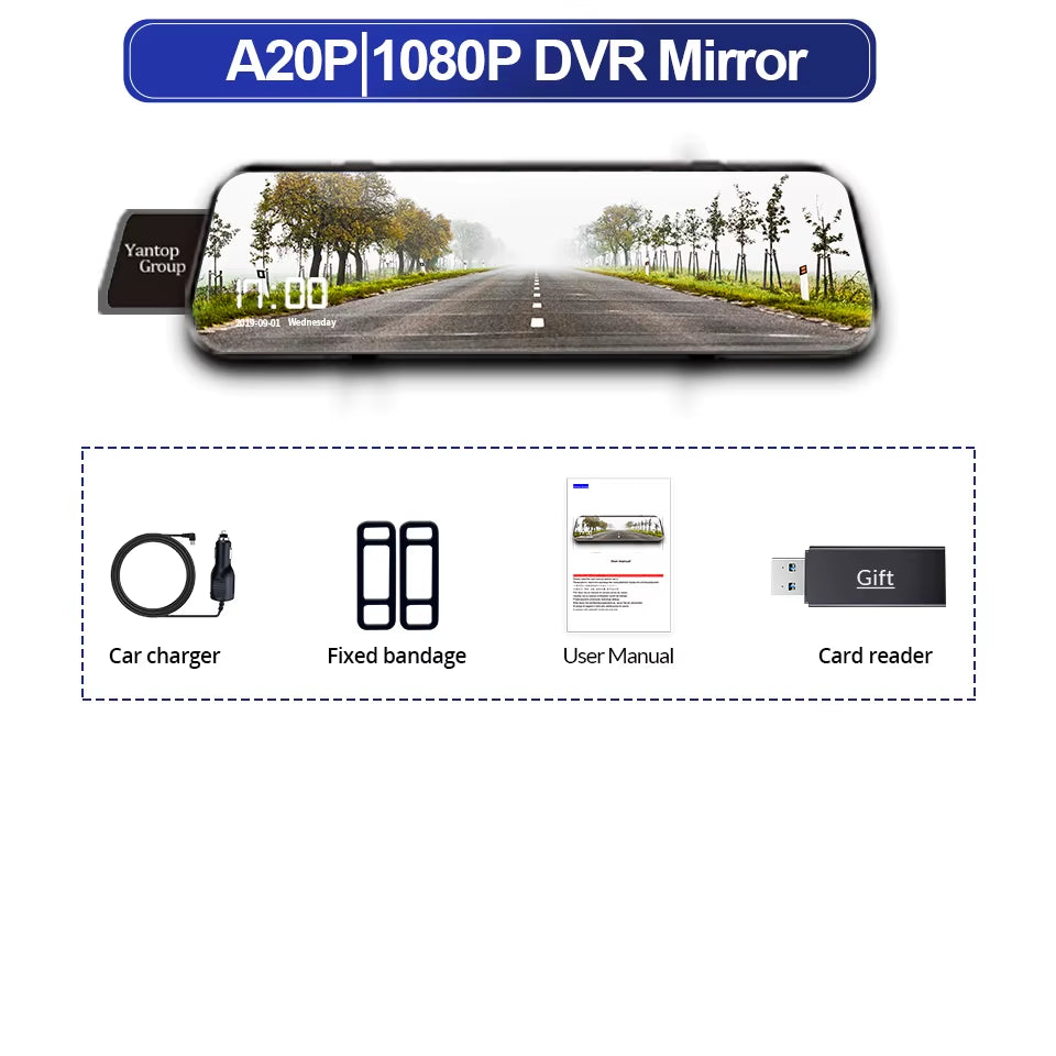 10 Inch Car DVR Car Touch Screen Video Recorder Dual 1080P Rearview Mirror Front and Rear HD Night Vision Camera Mirror